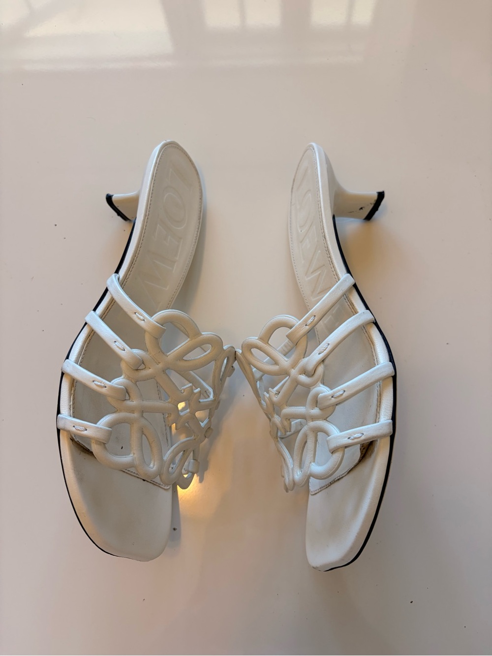 Loewe White Interlaced Leather Slide Mules - Picture 4 of 7